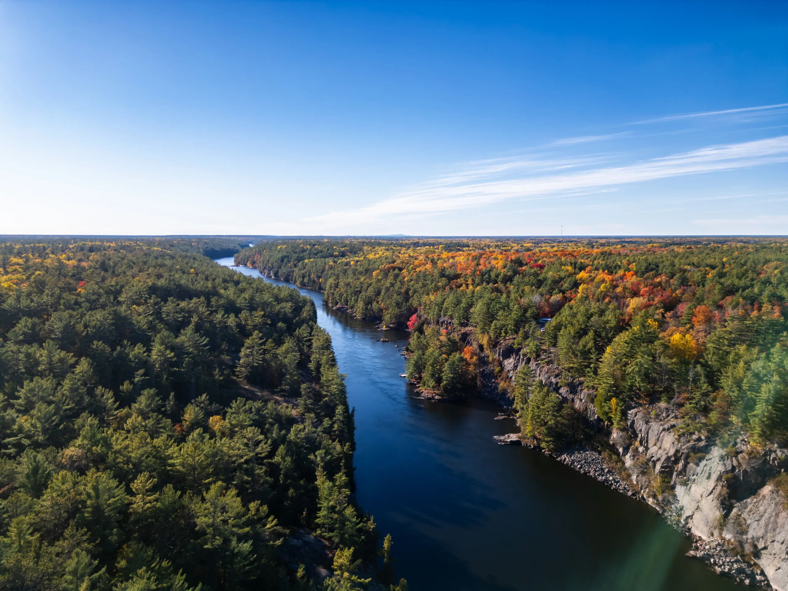 An aerial view of the French river in Autumn